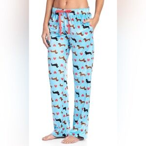 Ashford & Brooks Women's Plush Mink Fleece Pajama Pants Turquoise Dachshund Love